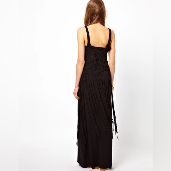 Vintage Ralph Lauren black boho fringe maxi dress - size Medium (M) - Picture 3 of 6